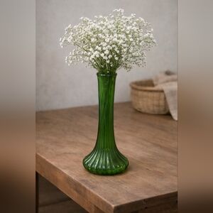 Vintage Green Glass Tall Vase